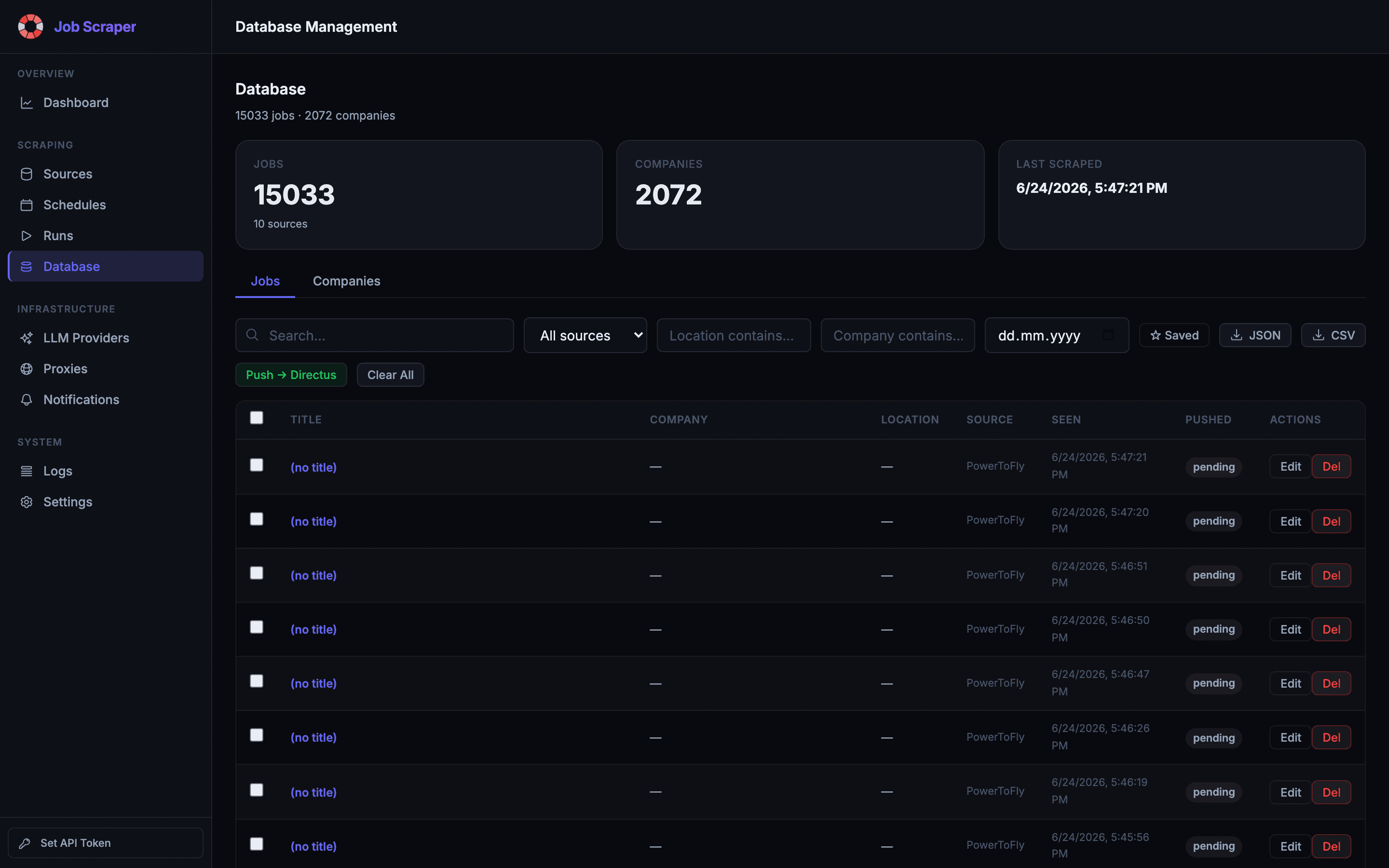 Normalized jobs and companies stored in the database.