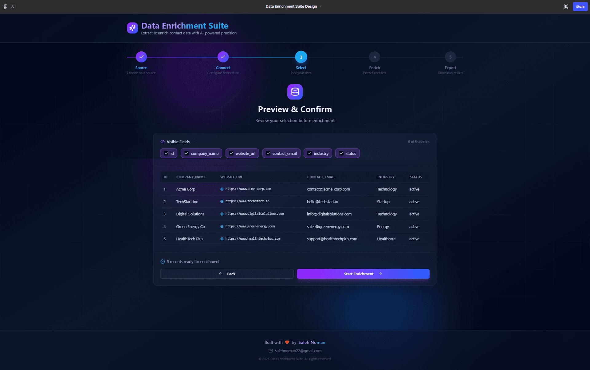 Preview and confirm the selected records before enrichment.